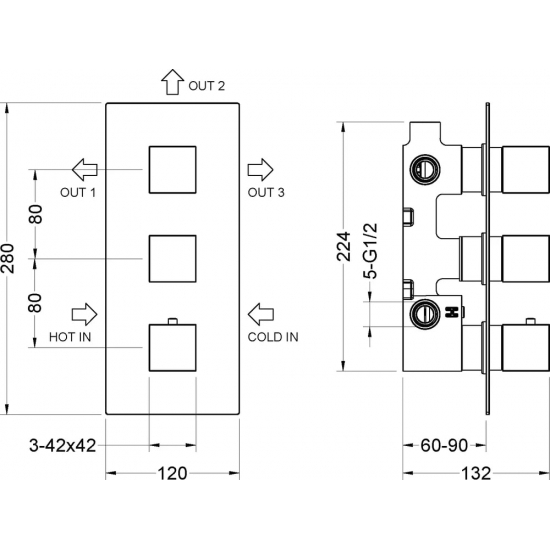 Душевой комплект встраиваемый термостатический TIMO Tetra-Thermo SX-0199/17SM золото