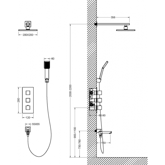 Душевой комплект встраиваемый термостатический TIMO Tetra-Thermo SX-0199/17SM золото