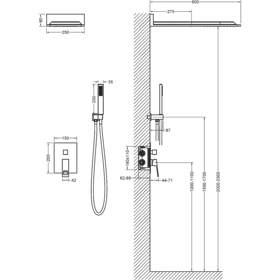 Душевой комплект встраиваемый TIMO Briana SX-7139/03SM чёрный С ВНУТРЕННЕЙ ЧАСТЬЮ