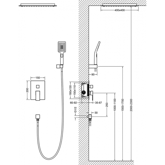 Душевой комплект встраиваемый TIMO Selene SX-2029/03SM чёрный С ВНУТРЕННЕЙ ЧАСТЬЮ