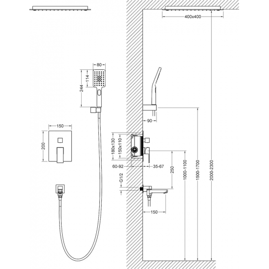 Душевой комплект встраиваемый TIMO Selene SX-2039/03SM чёрный С ВНУТРЕННЕЙ ЧАСТЬЮ