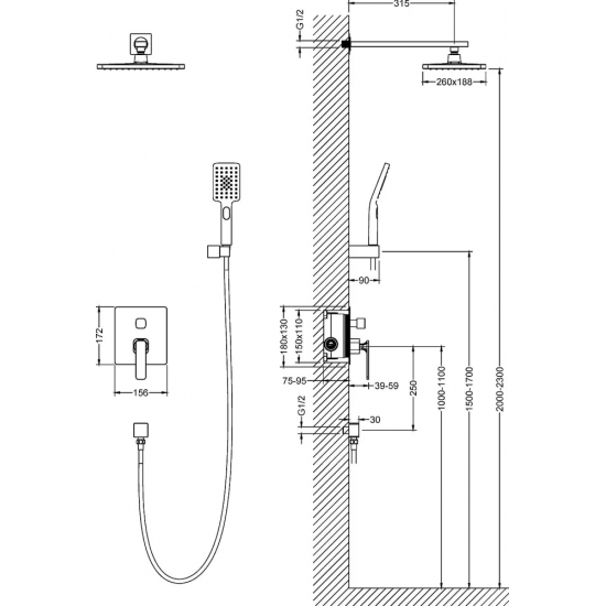 Душевой комплект встраиваемый TIMO Torne SX-4319/03SM чёрный С ВНУТРЕННЕЙ ЧАСТЬЮ