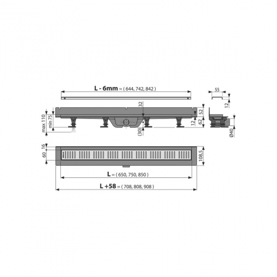 Душевой лоток ALCA PLAST APZ30-850M с решеткой и опорами