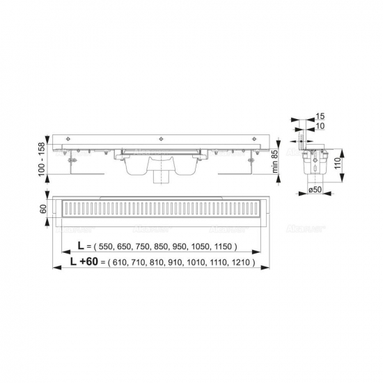 Душевой лоток ALCA PLAST Low APZ1001S-550 с опорами