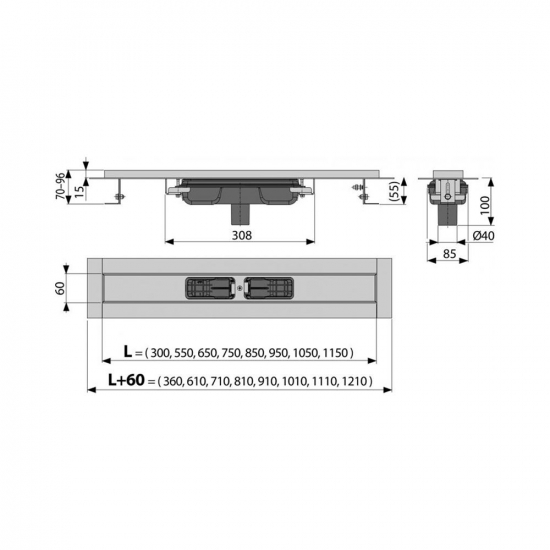 Душевой лоток ALCA PLAST Low APZ1101-300 с опорами, низкий