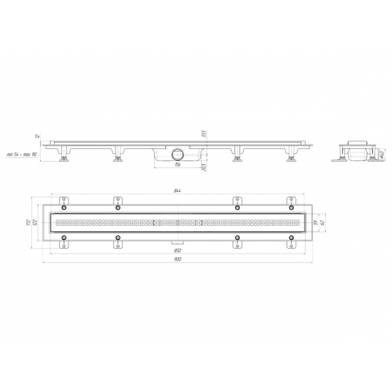 Душевой лоток АНИ ПЛАСТ TL1285G решётка РИФ 850х62 мм. глянцевая, комбинированный затвор