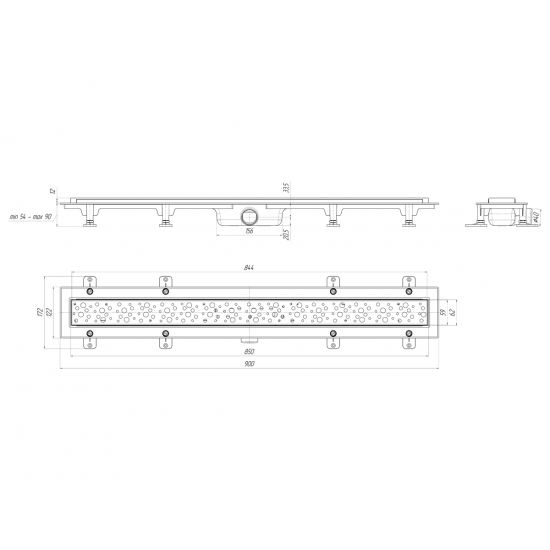 Душевой лоток АНИ ПЛАСТ TL1385G решётка БРИЗ 850х62 мм. глянцевая, комбинированный затвор