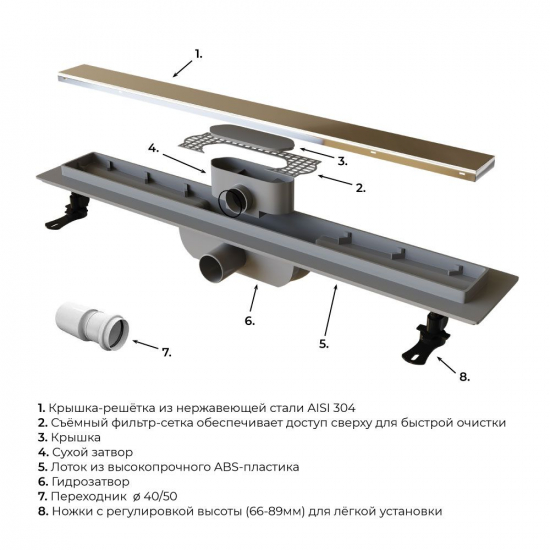 Душевой лоток RGW Drain Leo-11 80 см, решетка под плитку