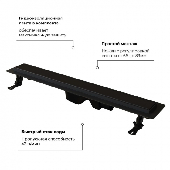 Душевой лоток RGW Drain Leo-31 40 см, решетка под плитку, чёрный