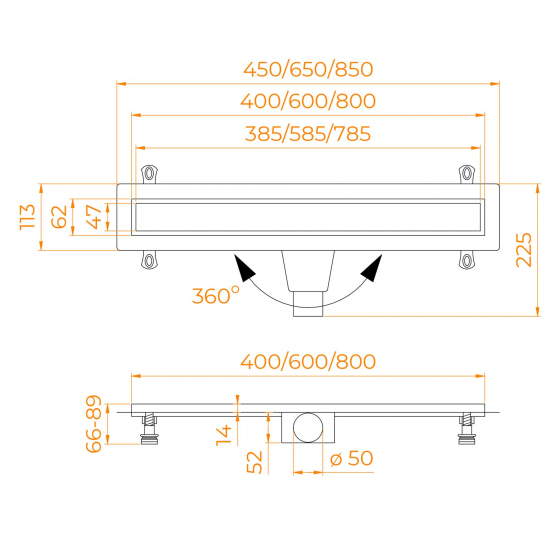 Душевой лоток RGW Drain Leo-31 80 см, решетка под плитку, чёрный