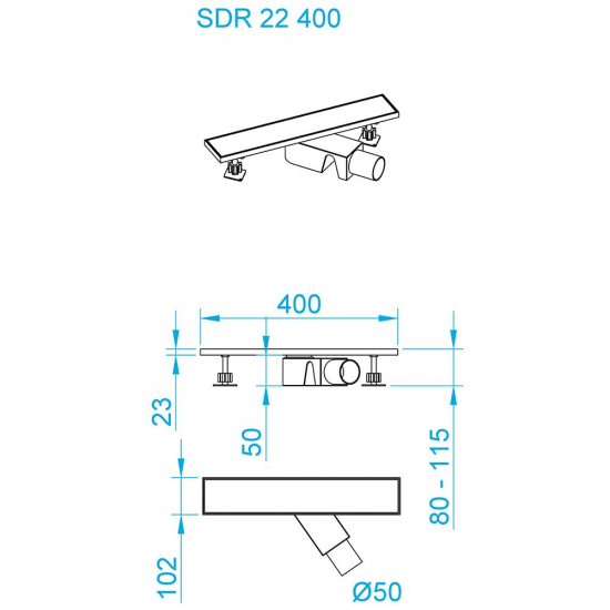 Душевой лоток RGW SDR-22B 40 см, решетка под плитку, чёрный