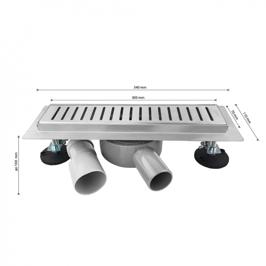 Душевой лоток САНАКС 00036 300х70 линейный, горизонтальный, с зазором под плитку нержавеющая сталь