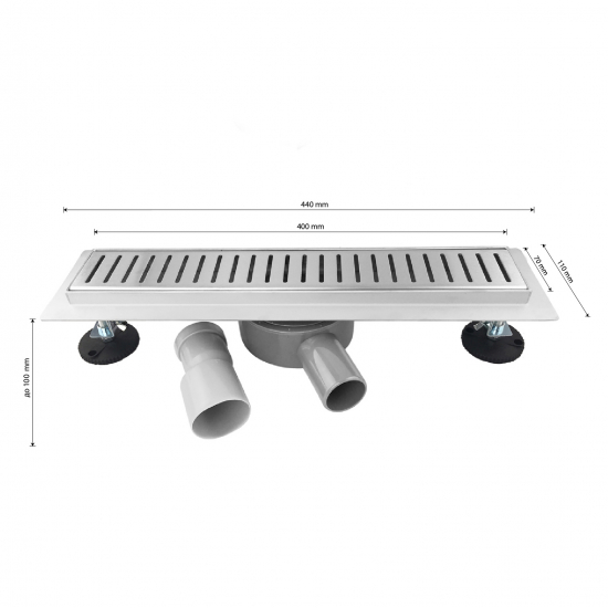 Душевой лоток САНАКС 00037 400х70 линейный, горизонтальный, с зазором под плитку нержавеющая сталь