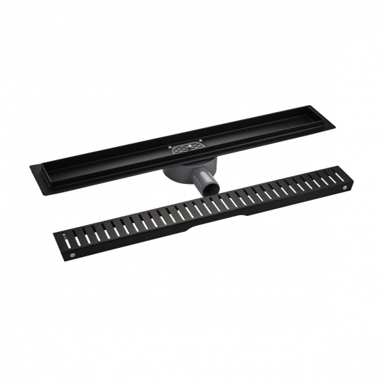 Душевой лоток САНАКС 03339 600х70 линейный, горизонтальный, под плитку нержавеющая сталь, чёрный 
