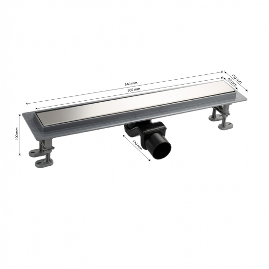 Душевой лоток САНАКС 33038 500x62 линейный, с площадкой под плитку, нержавеющая сталь, пластик АБС