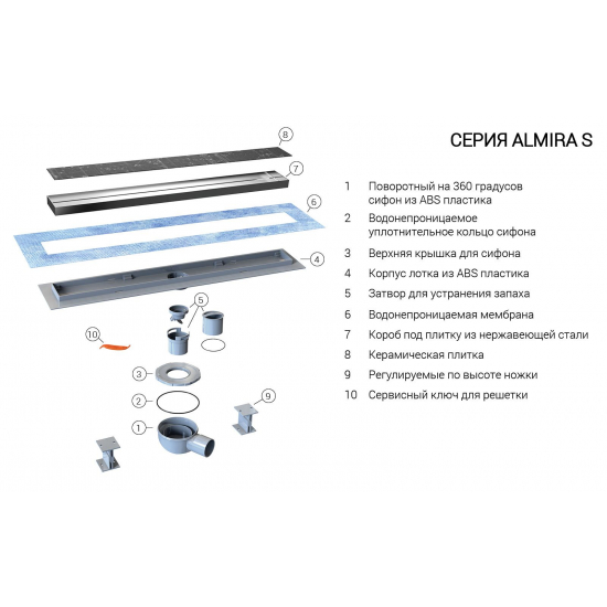 Душевой лоток VINCEA Say Almira-S 60 см, с местом под плитку