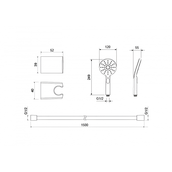Душевой набор AQUATEK Оберон AQ2033MB Select 120 3 jet матовый чёрный