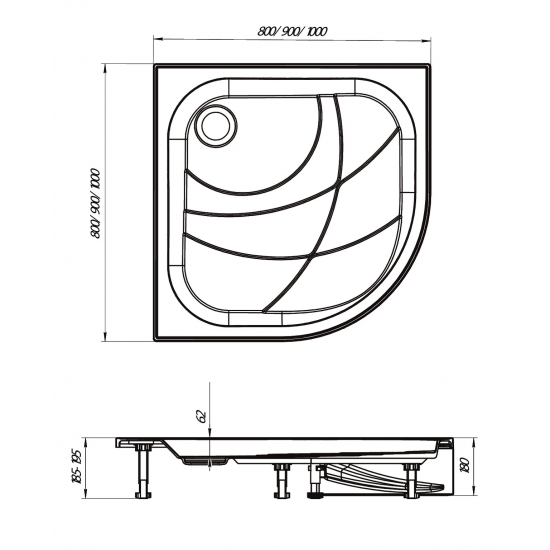 Душевой поддон 1МАРКА Bella NEW полукругый 100x100 АБС-пластик, без экрана