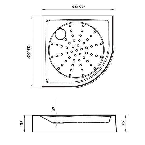 Душевой поддон 1МАРКА Bella полукруглый 90x90 АБС-пластик