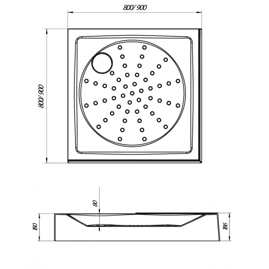 Душевой поддон 1МАРКА Iryda квадратный 80x80 АБС-пластик