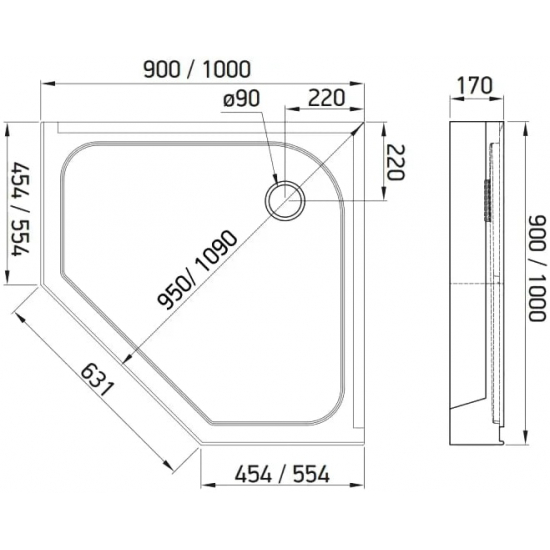 Душевой поддон ALEX BAITLER AB 9017-V 90x90x17 акрил