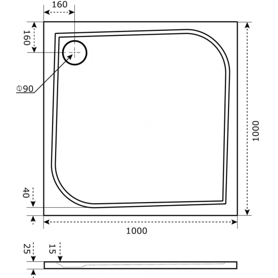 Душевой поддон BAS Good Door Квадро 100x100 литьевой мрамор, серый (без слива / ножек / экрана)