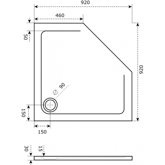 Душевой поддон BAS Good Door Пента 90x90 литьевой мрамор, белый (без слива / ножек / экрана)
