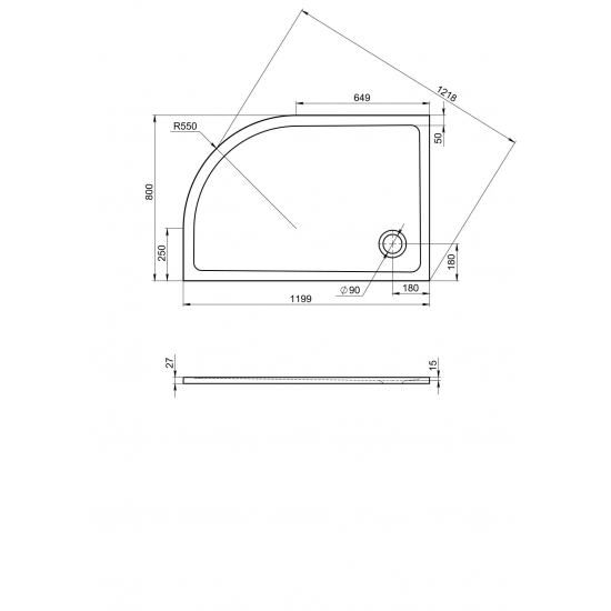 Душевой поддон BAS Good Door Селфи 120x80 R правый литьевой мрам. белый (без слива / ножек / экрана)