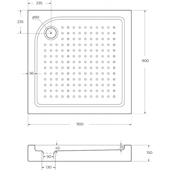 Душевой поддон BELBANGO TRAY-BB-A-90-15-W 90x90x15 акрил