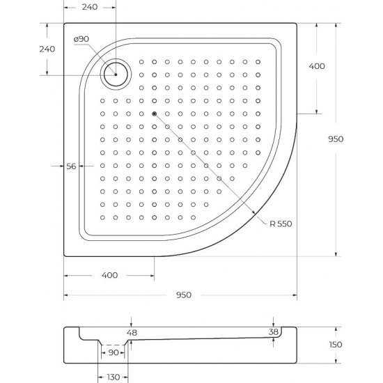 Душевой поддон BELBANGO TRAY-BB-R-95-550-15-W 95x95x15 акрил
