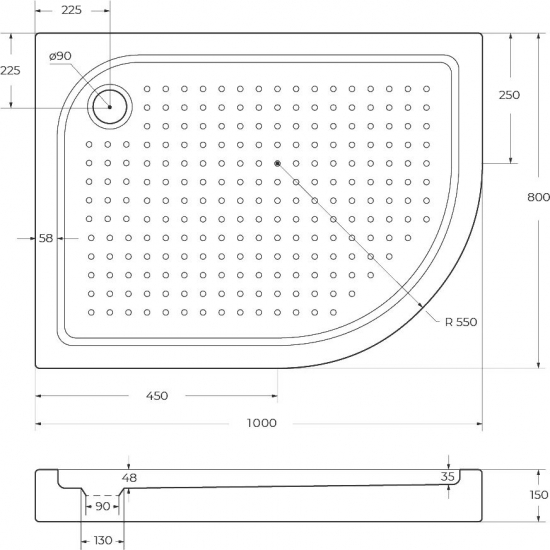 Душевой поддон BELBANGO TRAY-BB-RH-100/80-550-15-W-L 100x80x15 акрил