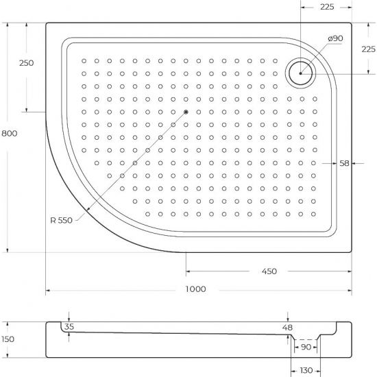Душевой поддон BELBANGO TRAY-BB-RH-100/80-550-15-W-R 100x80x15 акрил