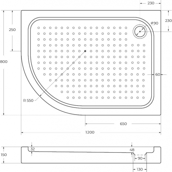 Душевой поддон BELBANGO TRAY-BB-RH-120/80-550-15-W-R 120x80x15 акрил