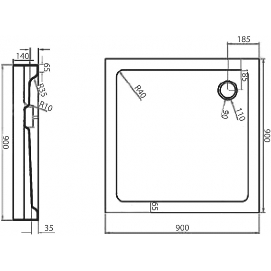 Душевой поддон BRAVAT Type-S2 90x90x14 акрил