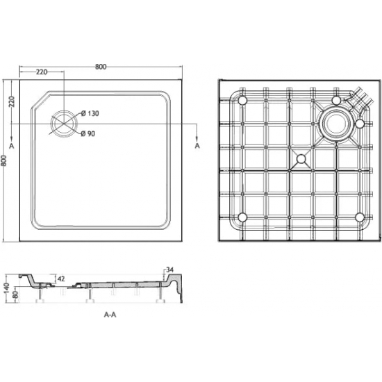 Душевой поддон CEZARES Tray SMC TRAY-SMC-A-80-550-150-W 80x80x14 стеклопластик