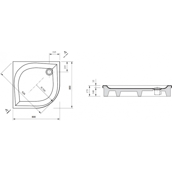 Душевой поддон RAVAK Galaxy Elipso-80 PAN стеклопластик, в сборе сифон / экран