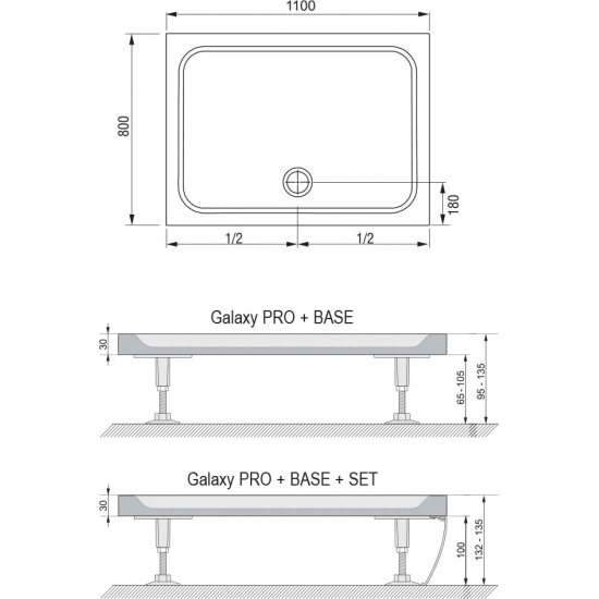 Душевой поддон RAVAK Galaxy Pro Chrome Gigant Pro 110х80 литьевой мрамор, с сифоном 