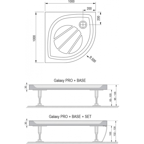 Душевой поддон RAVAK Galaxy Pro Elipso Pro-100 литьевой мрамор, с сифоном