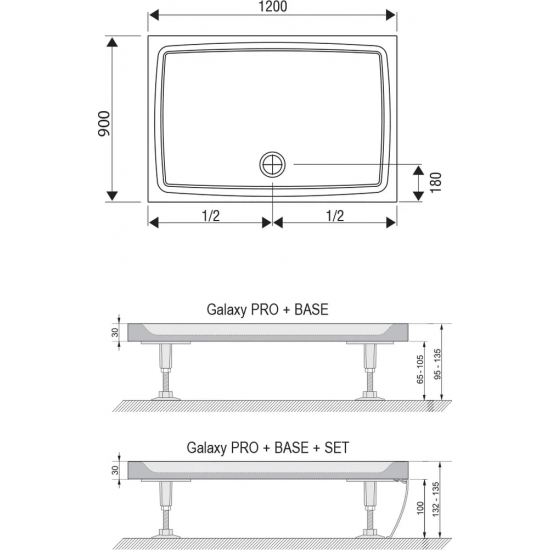 Душевой поддон RAVAK Galaxy Pro Flat Gigant Pro 120х90 литьевой мрамор, с сифоном