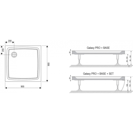 Душевой поддон RAVAK Galaxy Pro Flat Perseus Pro-90 стеклопластик, с сифоном