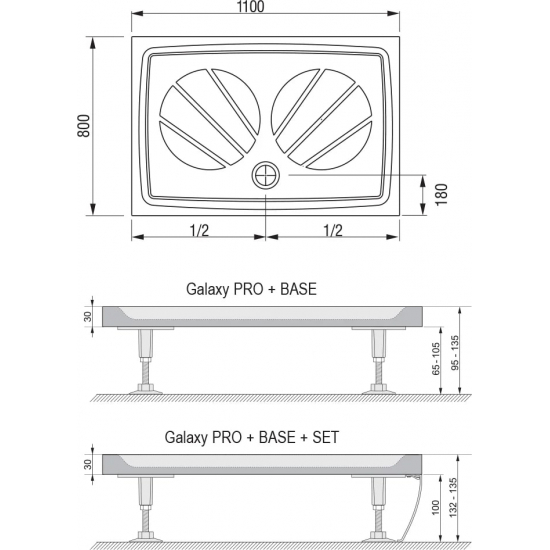 Душевой поддон RAVAK Galaxy Pro Gigant Pro 110x80 литьевой мрамор, с сифоном