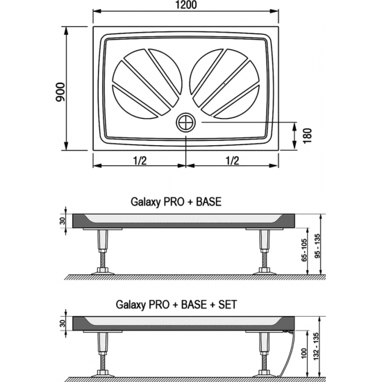 Душевой поддон RAVAK Galaxy Pro Gigant Pro 120x90 литьевой мрамор, с сифоном