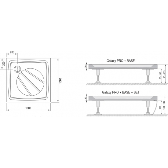 Душевой поддон RAVAK Galaxy Pro Perseus Pro-100 литьевой мрамор, с сифоном