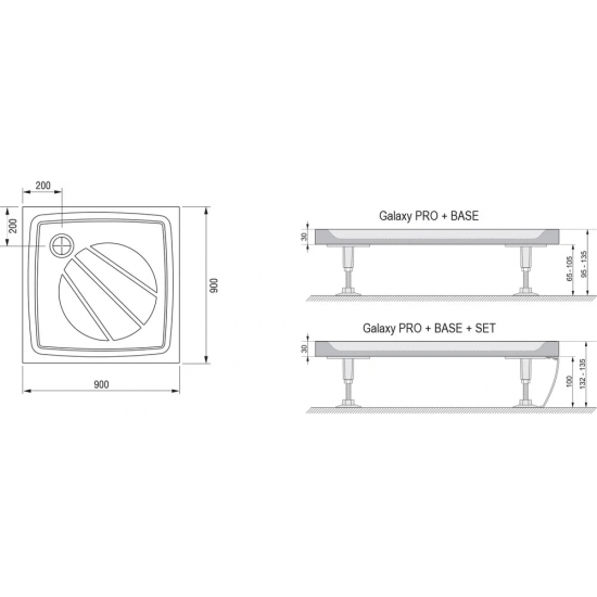 Душевой поддон RAVAK Galaxy Pro Perseus Pro-90 литьевой мрамор