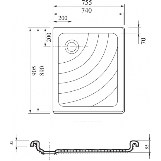 Душевой поддон RAVAK Kaskada Aneta PU 75x90 акрил, в сборе сифон / экран