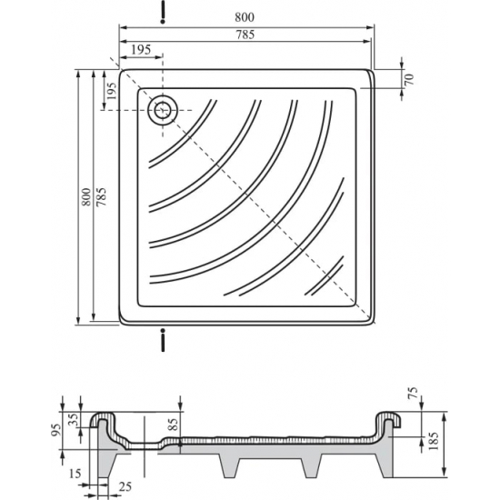 Душевой поддон RAVAK Kaskada Angela-80 EX стеклопластик, с сифоном