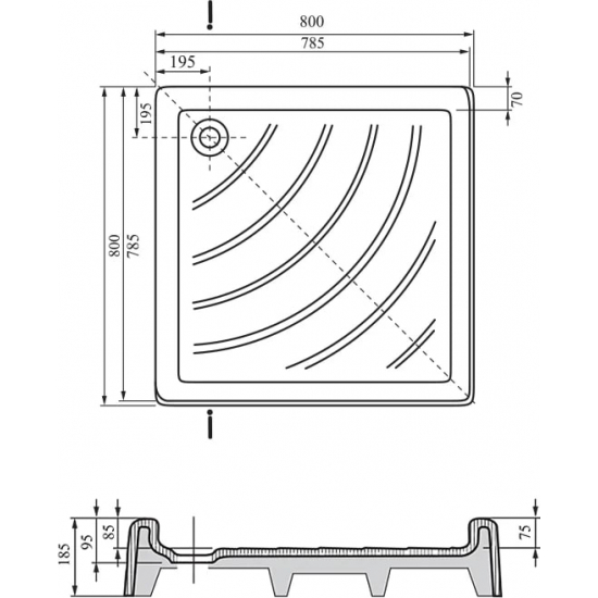 Душевой поддон RAVAK Kaskada Angela-80 PU стеклопластик, в сборе сифон / экран