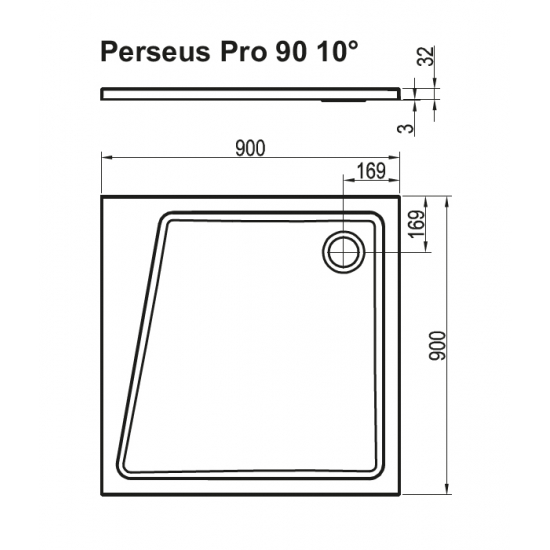Душевой поддон RAVAK Perseus Pro 10° 90 литьевой мрамор, белый