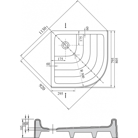 Душевой поддон RAVAK Ronda-80 PU стеклопластик, с экраном
