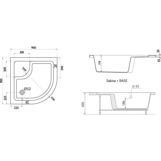 Душевой поддон RAVAK Supernova Sabina-90 LA акрил, белый